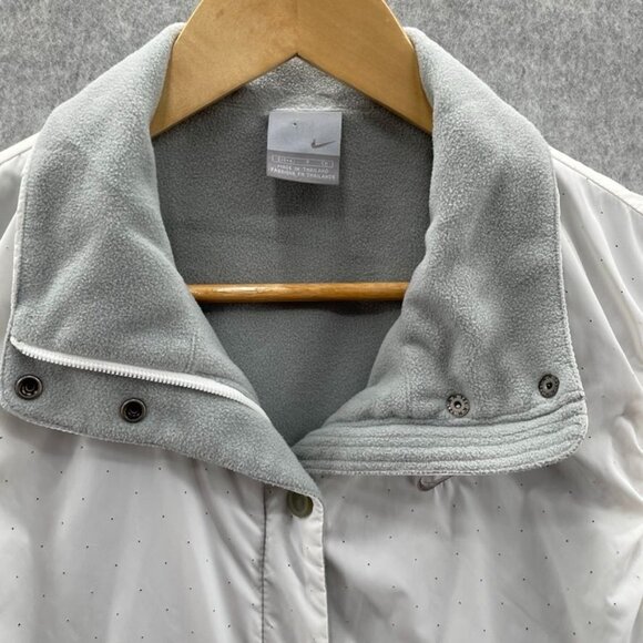 NIKE Running Vest Womens Small White Black Polka Dot Fleece Lined Pockets Cinch - Picture 2 of 12